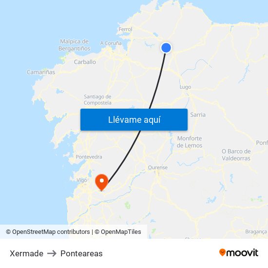 Xermade to Ponteareas map