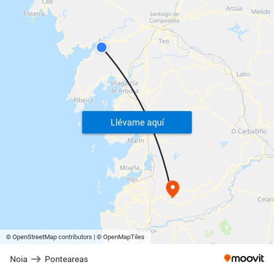 Noia to Ponteareas map