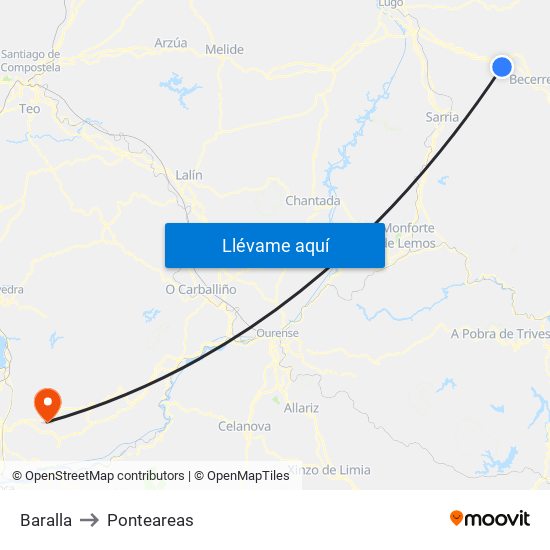 Baralla to Ponteareas map