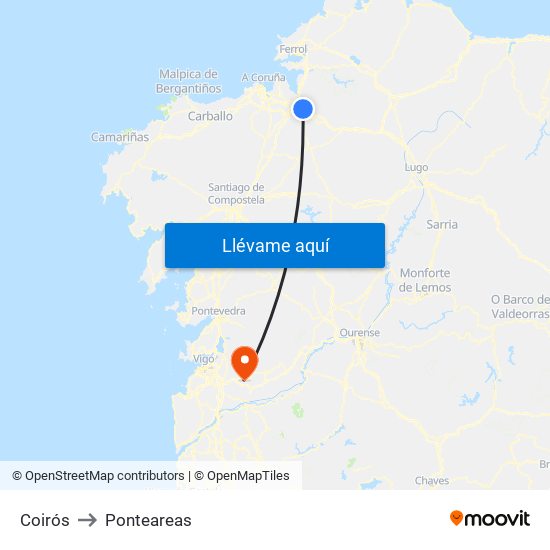 Coirós to Ponteareas map