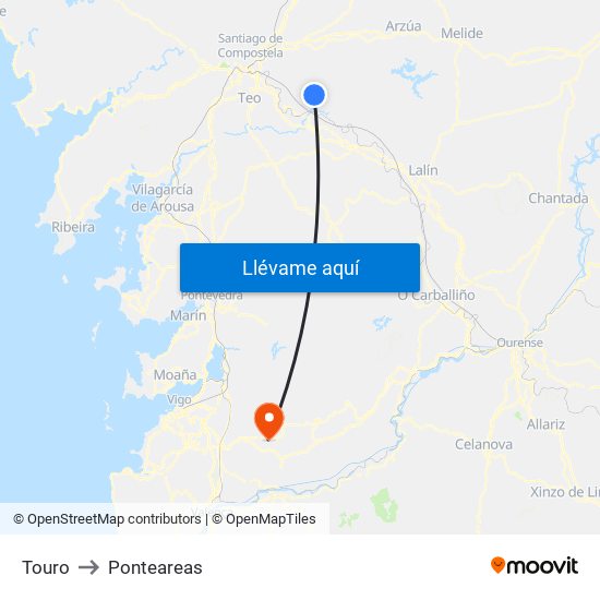 Touro to Ponteareas map