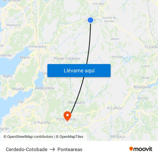 Cerdedo-Cotobade to Ponteareas map