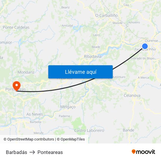 Barbadás to Ponteareas map