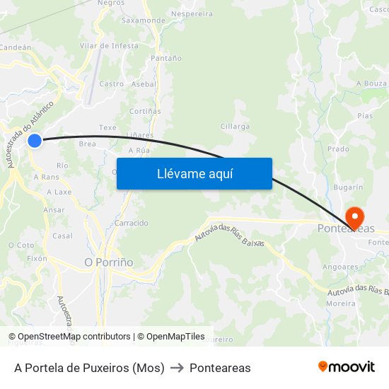 A Portela de Puxeiros (Mos) to Ponteareas map