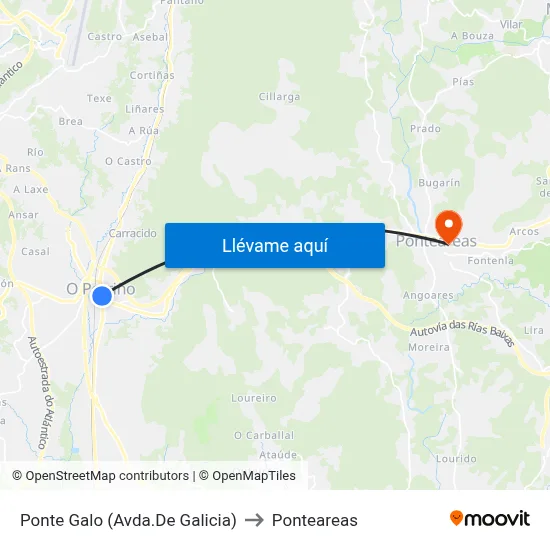Ponte Galo (Avda.De Galicia) to Ponteareas map