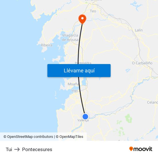 Tui to Pontecesures map