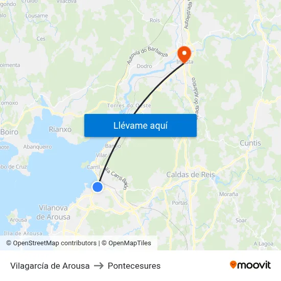 Vilagarcía de Arousa to Pontecesures map