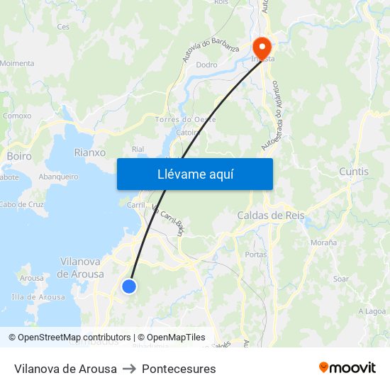 Vilanova de Arousa to Pontecesures map