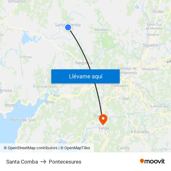 Santa Comba to Pontecesures map