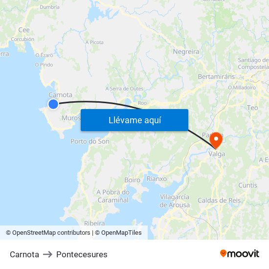 Carnota to Pontecesures map