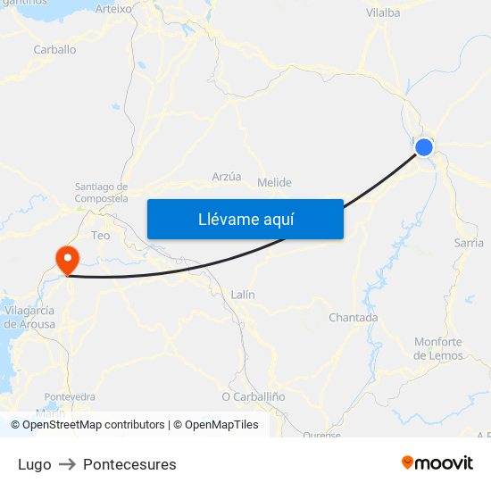 Lugo to Pontecesures map