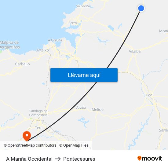 A Mariña Occidental to Pontecesures map