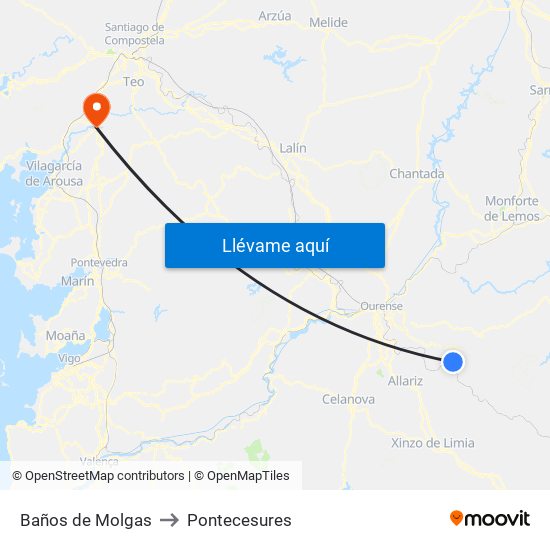 Baños de Molgas to Pontecesures map
