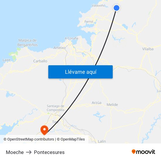 Moeche to Pontecesures map