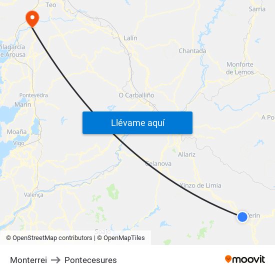 Monterrei to Pontecesures map