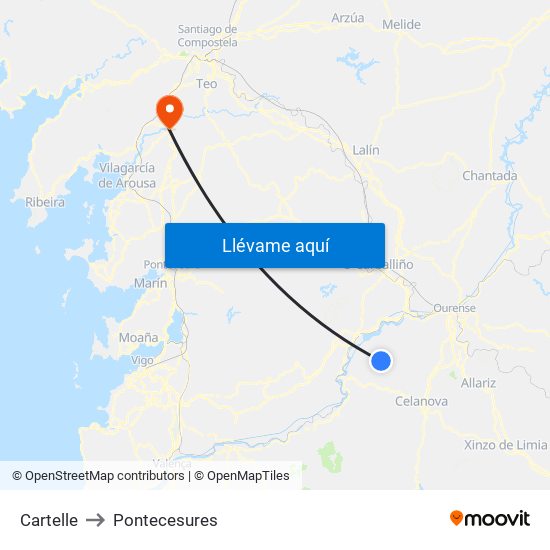 Cartelle to Pontecesures map
