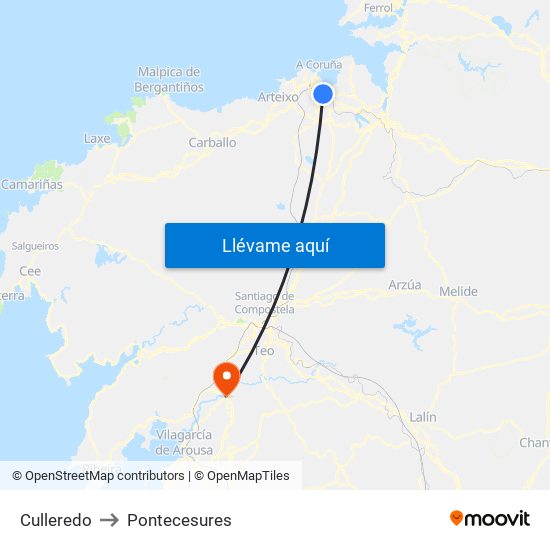 Culleredo to Pontecesures map