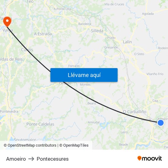Amoeiro to Pontecesures map