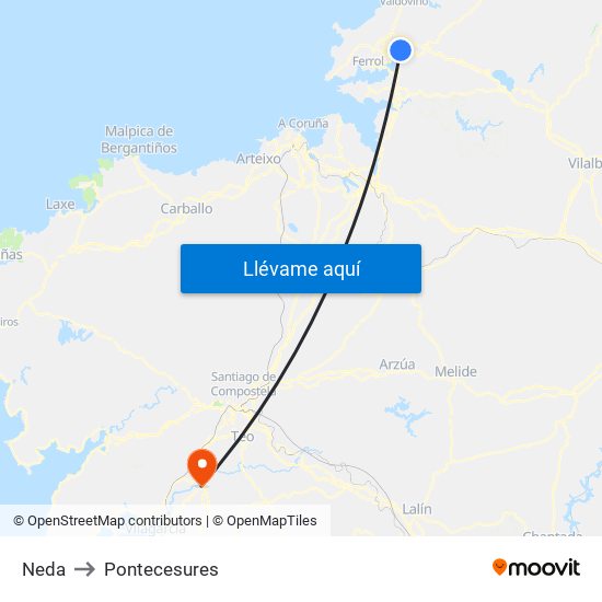Neda to Pontecesures map