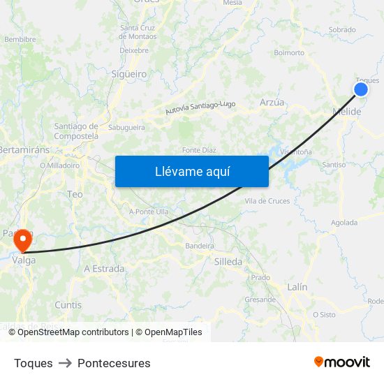 Toques to Pontecesures map