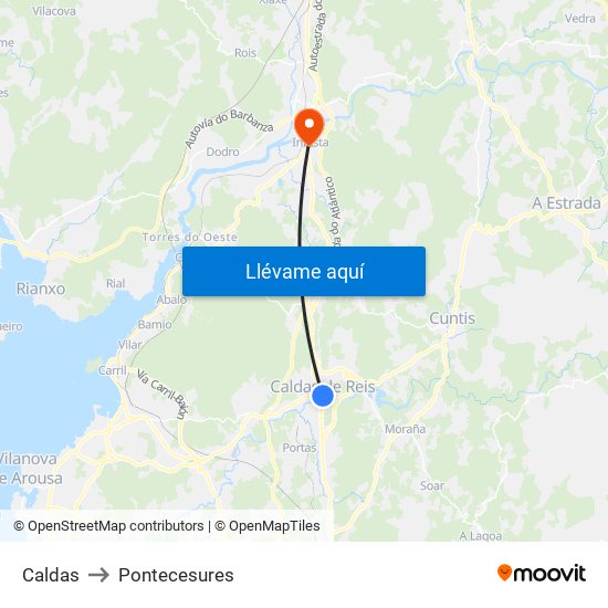 Caldas to Pontecesures map