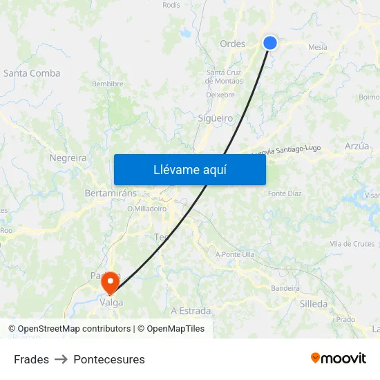 Frades to Pontecesures map