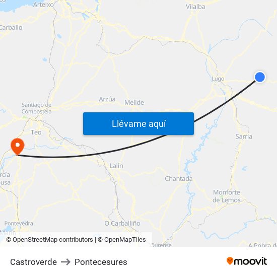 Castroverde to Pontecesures map
