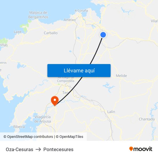 Oza-Cesuras to Pontecesures map