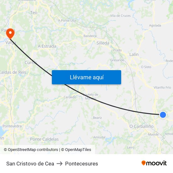 San Cristovo de Cea to Pontecesures map