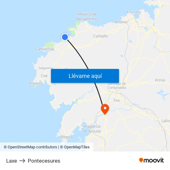 Laxe to Pontecesures map