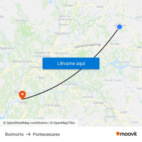 Boimorto to Pontecesures map