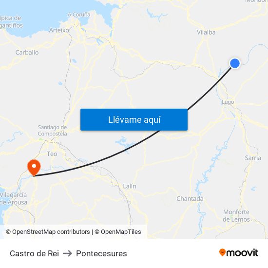 Castro de Rei to Pontecesures map