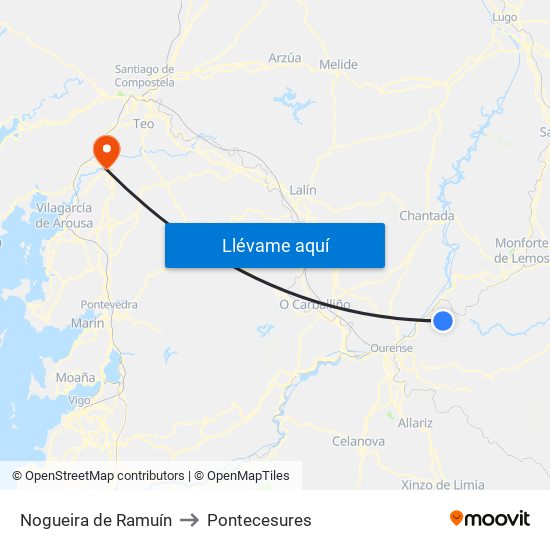 Nogueira de Ramuín to Pontecesures map