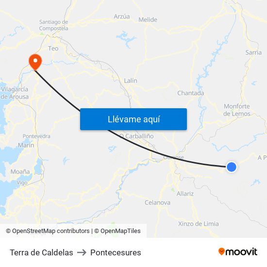 Terra de Caldelas to Pontecesures map