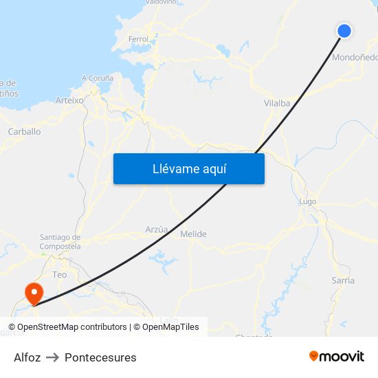 Alfoz to Pontecesures map