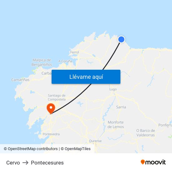 Cervo to Pontecesures map