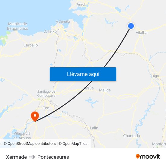 Xermade to Pontecesures map