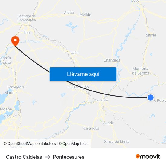 Castro Caldelas to Pontecesures map