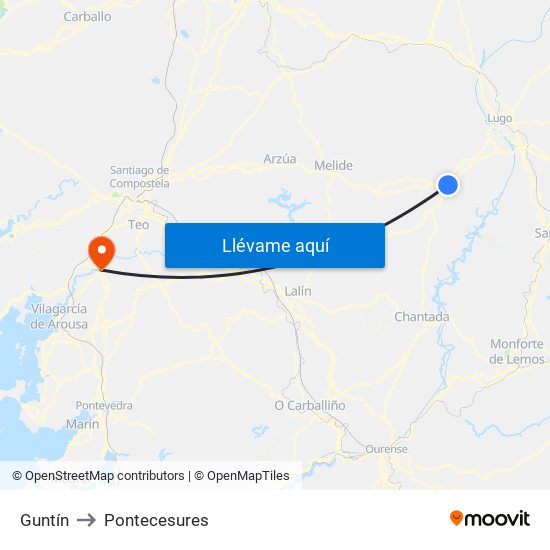 Guntín to Pontecesures map