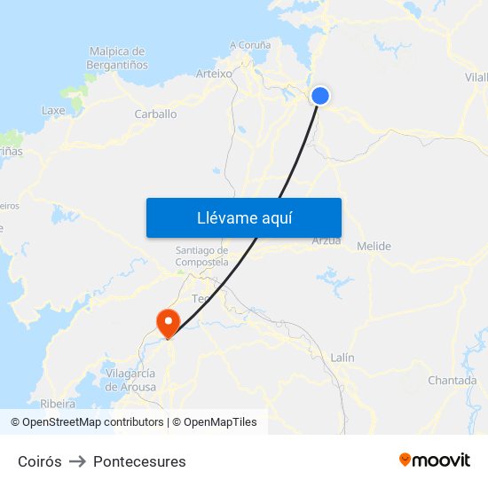 Coirós to Pontecesures map