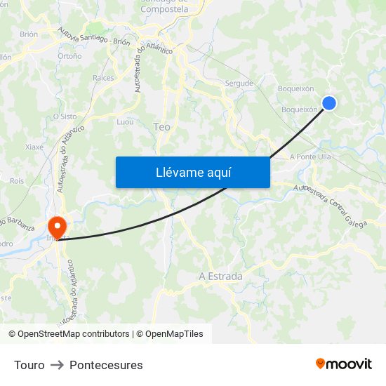Touro to Pontecesures map