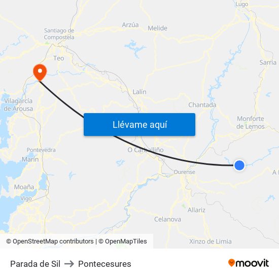 Parada de Sil to Pontecesures map