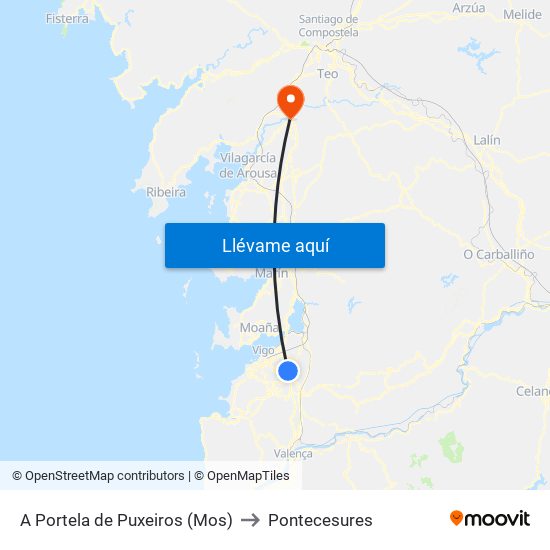 A Portela de Puxeiros (Mos) to Pontecesures map