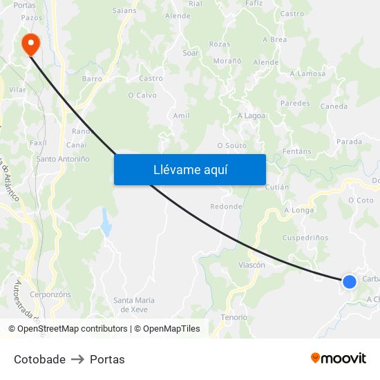 Cotobade to Portas map