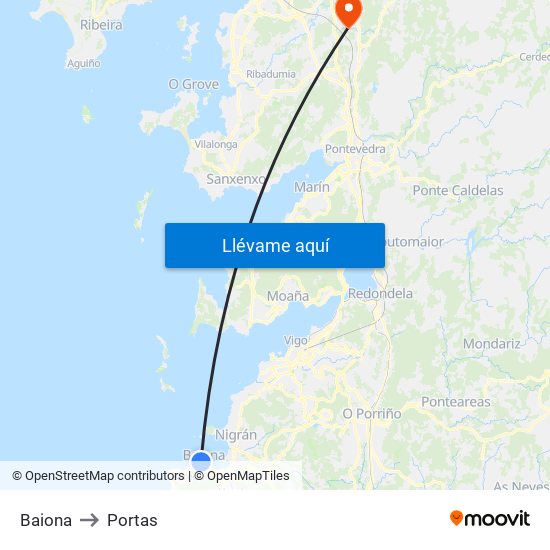 Baiona to Portas map