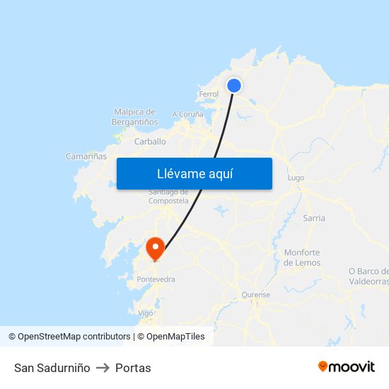 San Sadurniño to Portas map