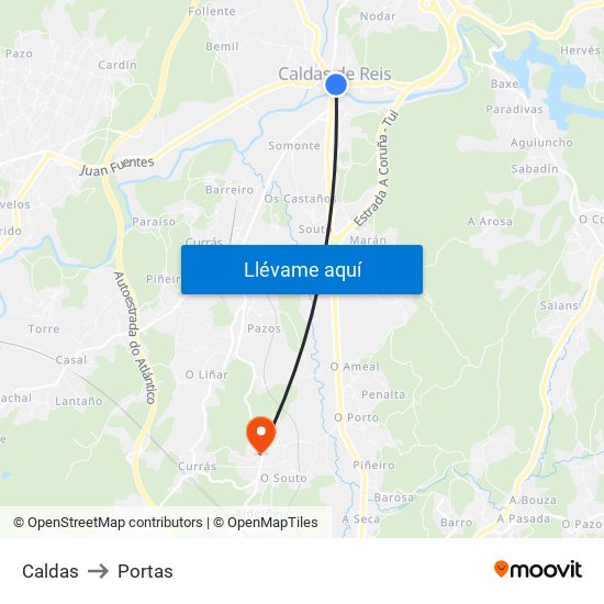 Caldas to Portas map