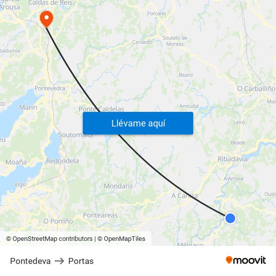 Pontedeva to Portas map