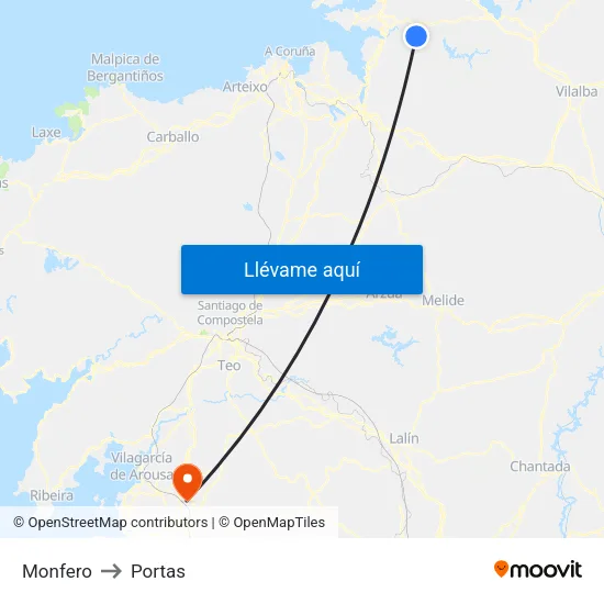 Monfero to Portas map