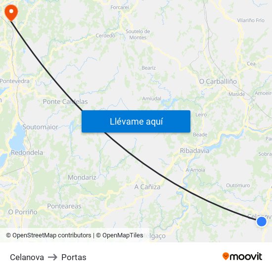 Celanova to Portas map